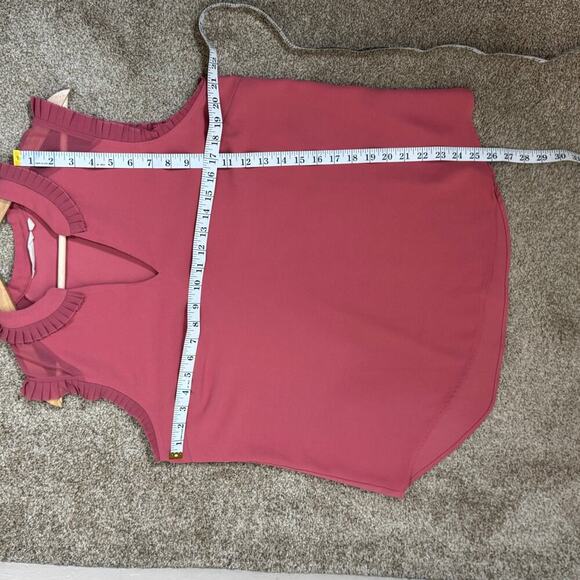 Soft Surroundings Ruffle V Neck Sleeveless Sheer Panel Blush Mauve Pink Large - Picture 7 of 8